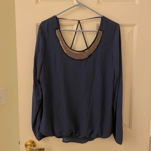 Blue top with jeweled collar